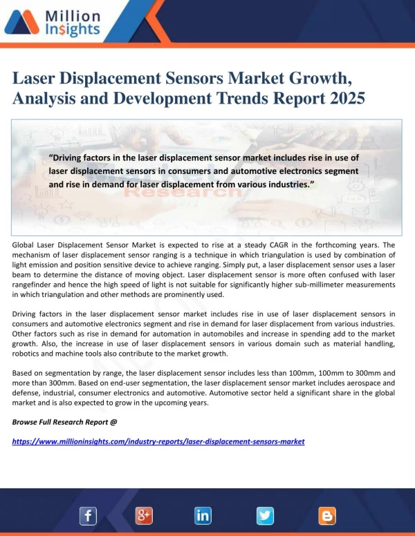 Laser Displacement Sensors Market Growth, Analysis and Development Trends Report 2025