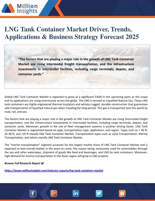 LNG Tank Container Market Driver, Trends, Applications & Business Strategy Forecast 2025