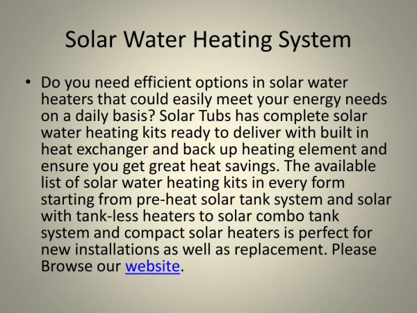 Best Solar Water Heating System