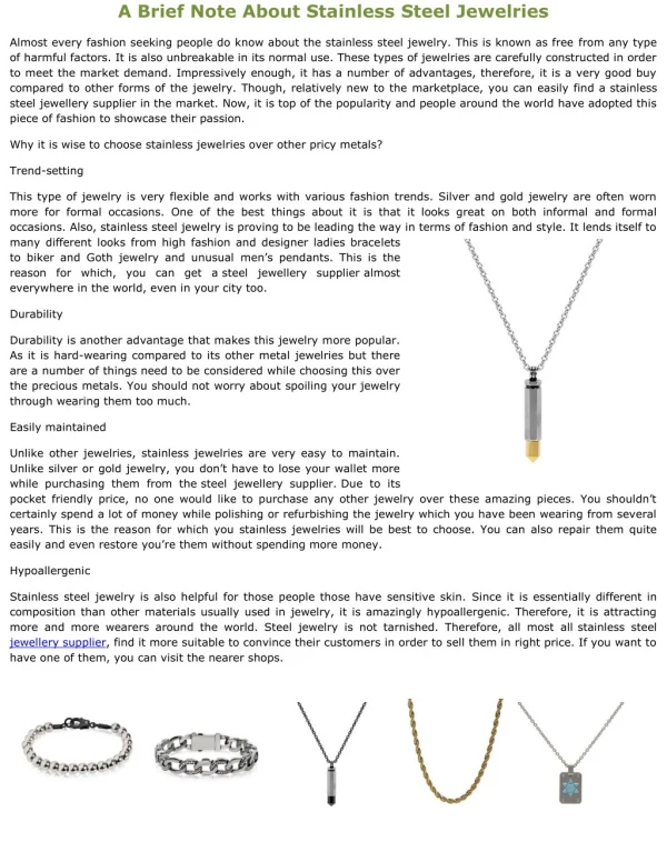 A Brief Note About Stainless Steel Jewelries