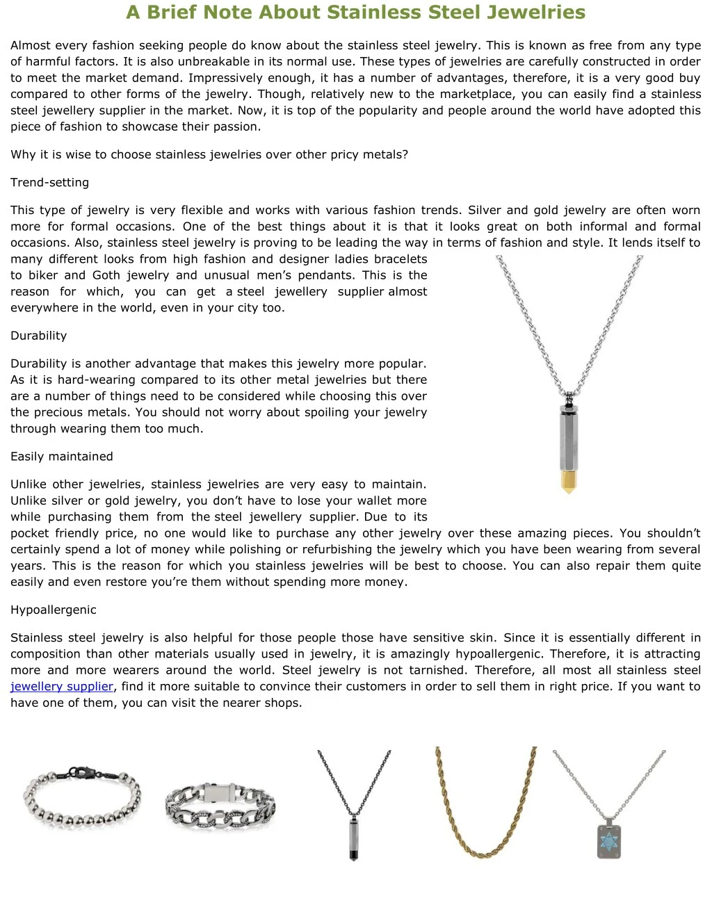 a brief note about stainless steel jewelries