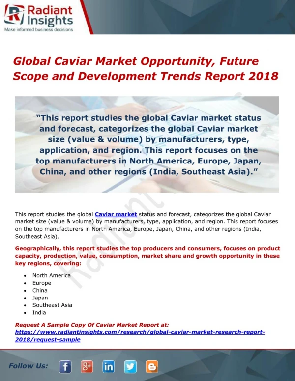 Global Caviar Market Opportunity, Future Scope and Development Trends Report 2018