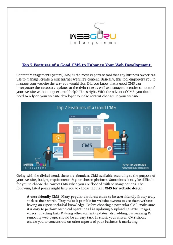 Top 7 Features of a Good CMS to Enhance Your Web Development