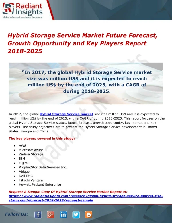 Hybrid Storage Service Market Future Forecast, Growth Opportunity and Key Players Report 2018-2025