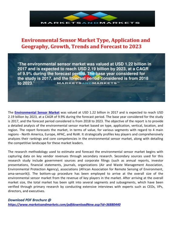 Environmental Sensor Market Type, Application and Geography, Growth, Trends and Forecast to 2023