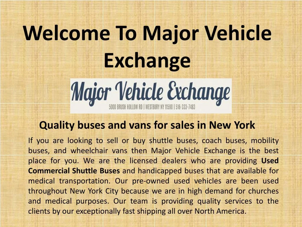 welcome to major vehicle exchange