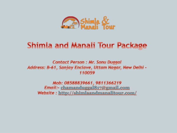 Shimla manali tour package