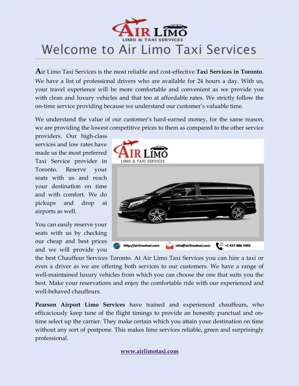 Pearson Airport Limo Services- Airlimotaxi.com
