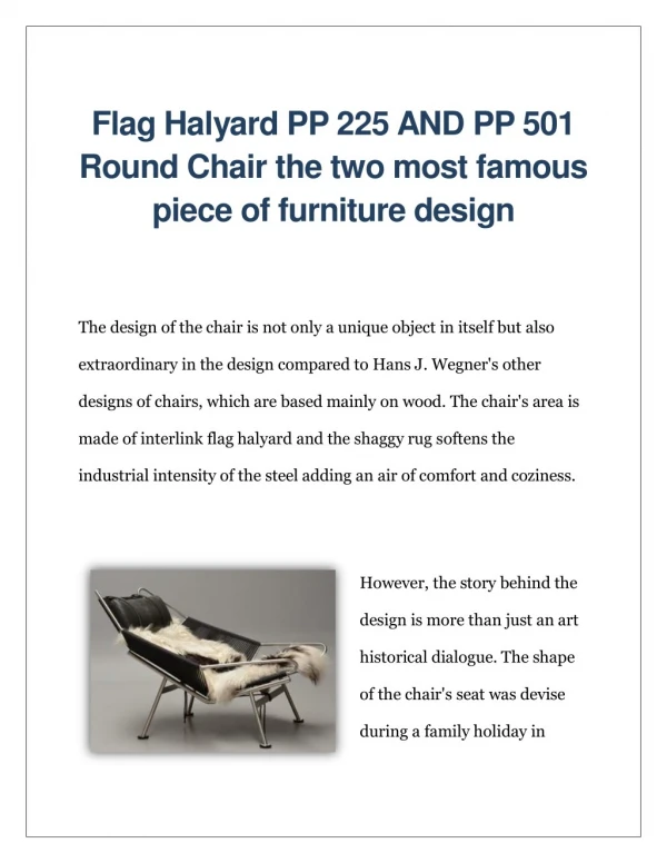 Flag Halyard PP 225 and PP 501 Round Chair the Two Most Famous Piece of Furniture Design