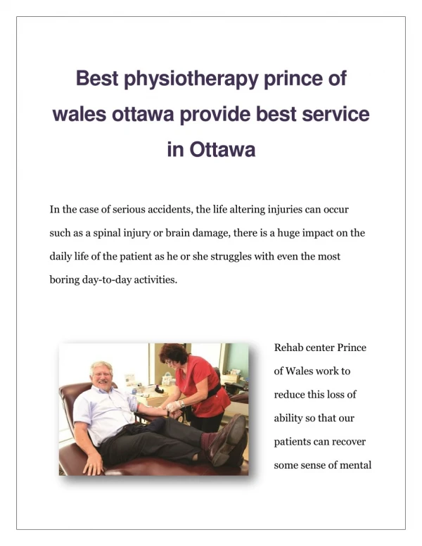 Best Physiotherapy Prince of Wales Ottawa Provide Best Service in Ottawa