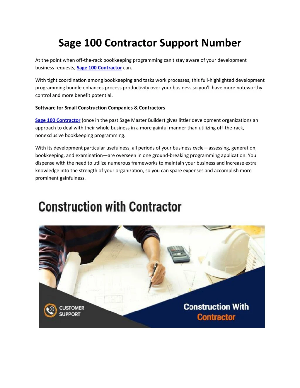 sage 100 contractor support number