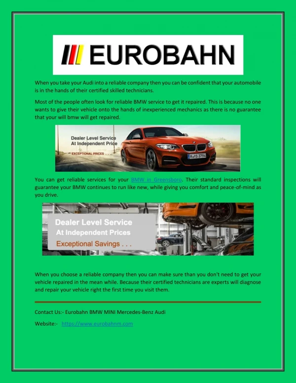 Eurobahn: BMW Repair Service at Fair Price in Greensboro, NC