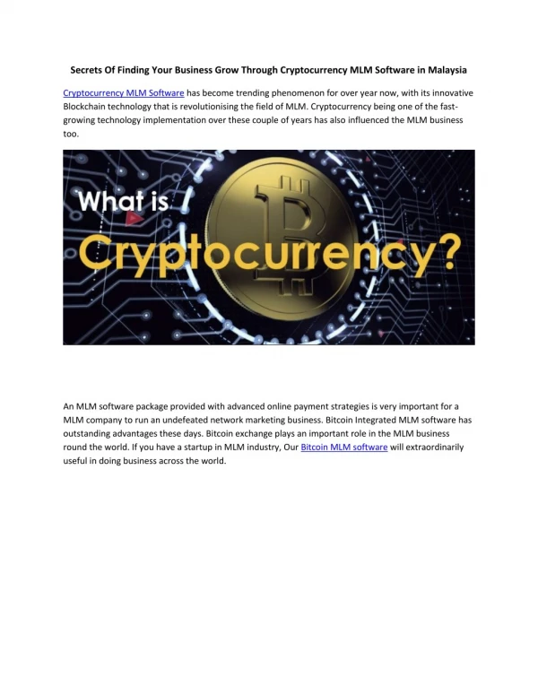Secrets Of Finding Your Business Grow Through Cryptocurrency MLM Software in Malaysia