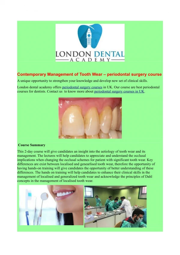 Contemporary Management of Tooth Wear – periodontal surgery course