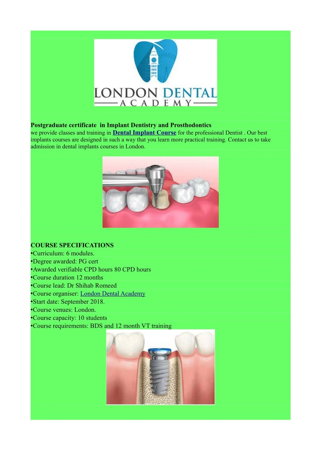 postgraduate certificate in implant dentistry