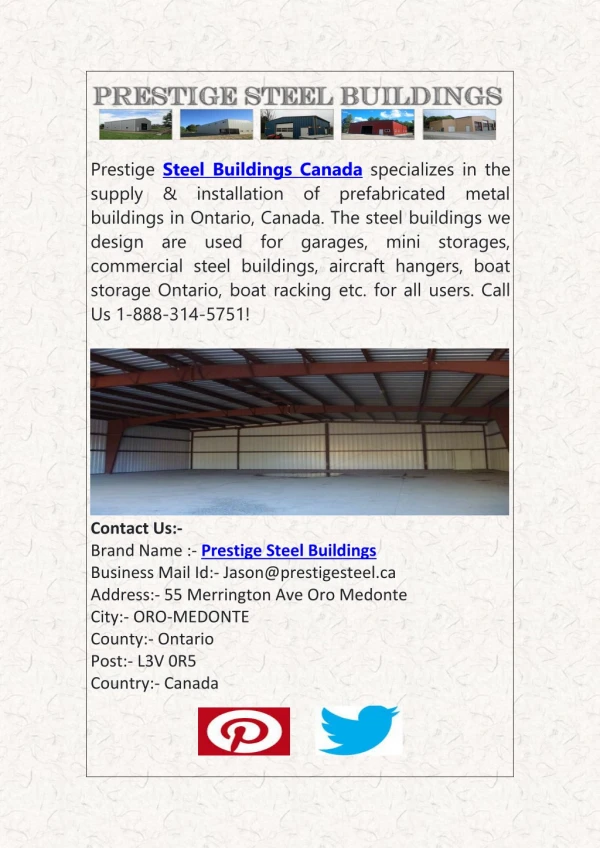 Prestige Steel & Metal Buildings in Ontario, Canada