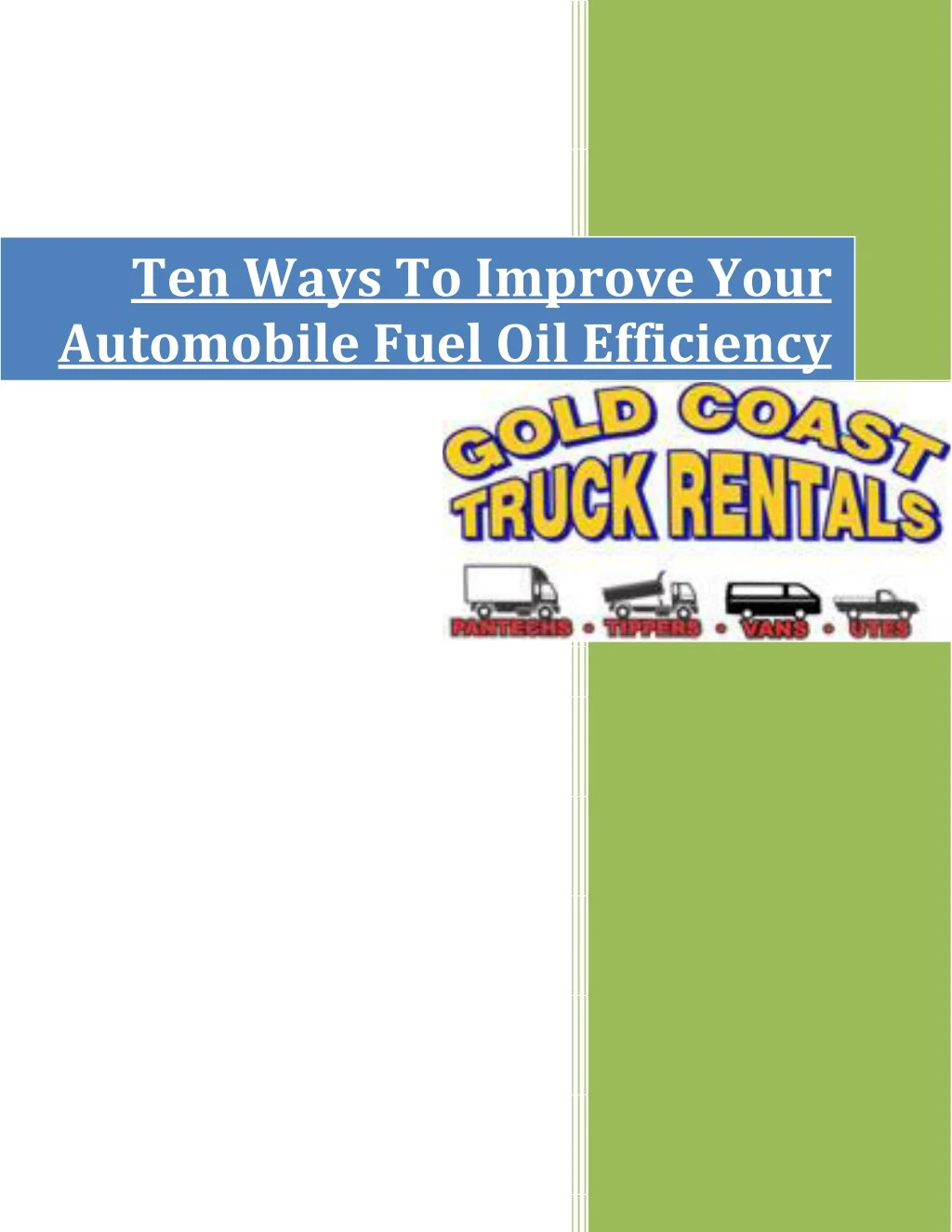 ten ways to improve your automobile fuel