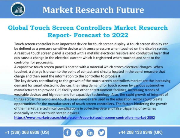 Touch Screen Controllers Market 2022 by Key Trends, Application, Region, Segmentation and Revenue Analysis