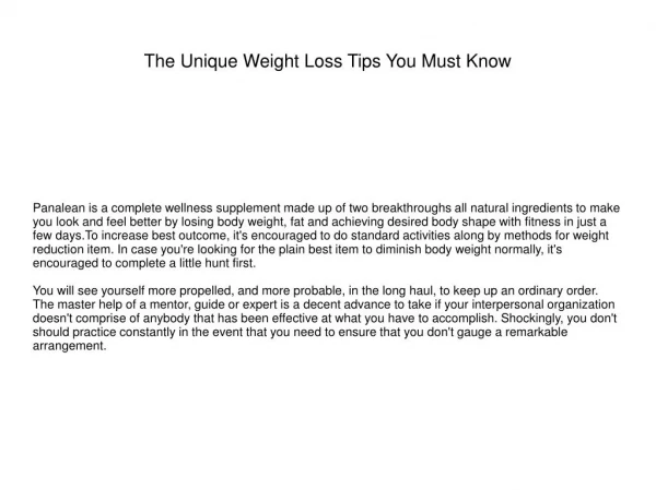 The Unique Weight Loss Tips You Must Know