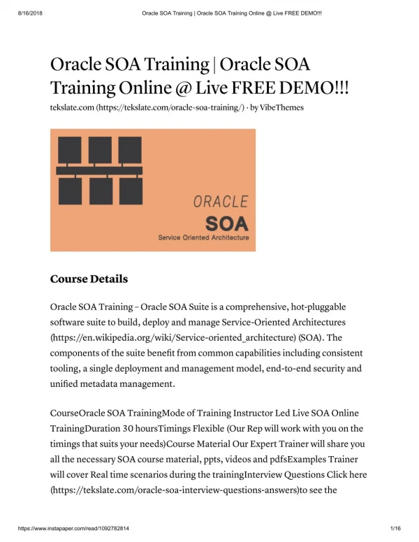Enhance Your Career With Oracle SOA Training At TekSlate