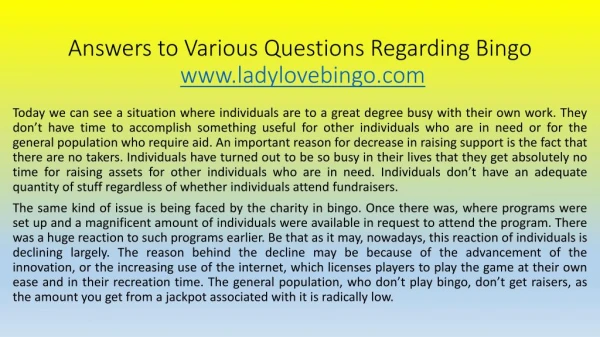 Answers to Various Questions Regarding Bingo