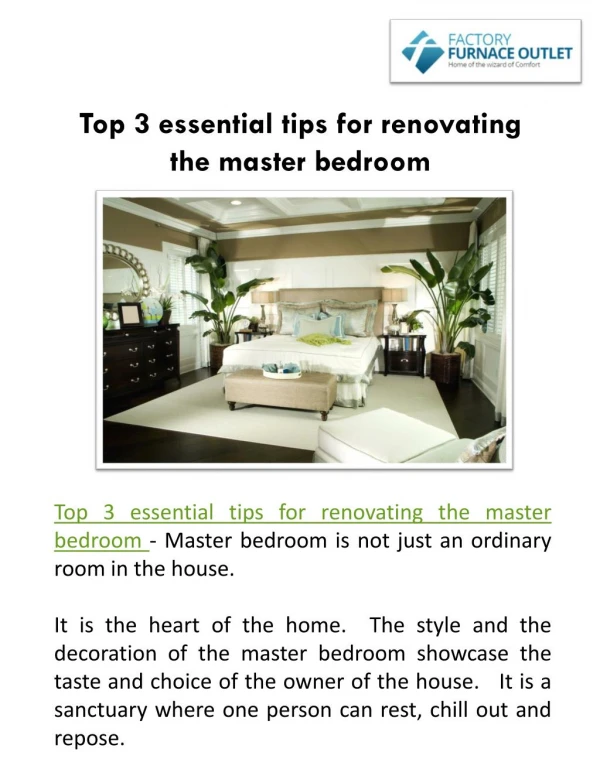 Top 3 essential tips for renovating the master bedroom