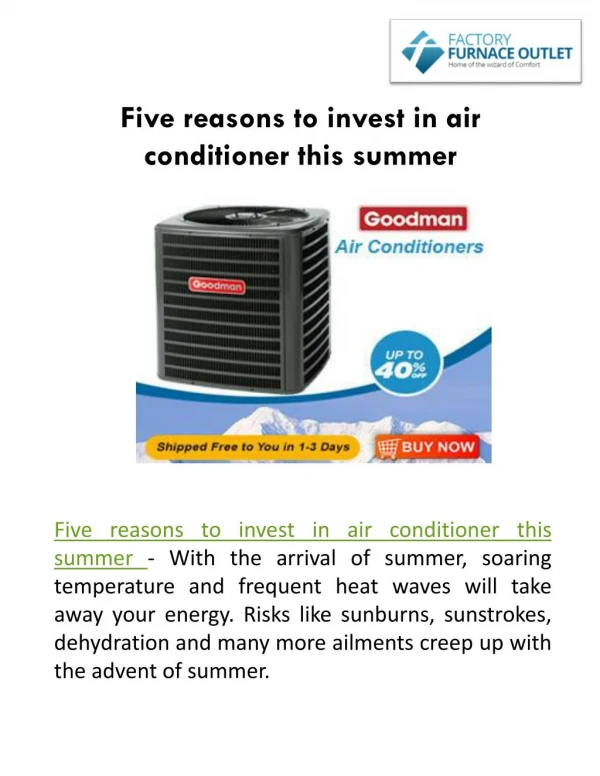 Five reasons to invest in air conditioner this summer