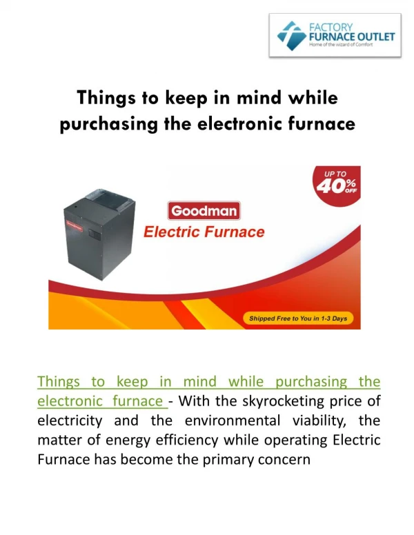 Things to keep in mind while purchasing the electronic furnace