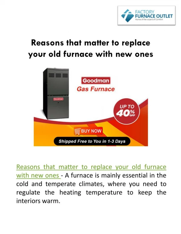 Reasons that matter to replace your old furnace with new ones