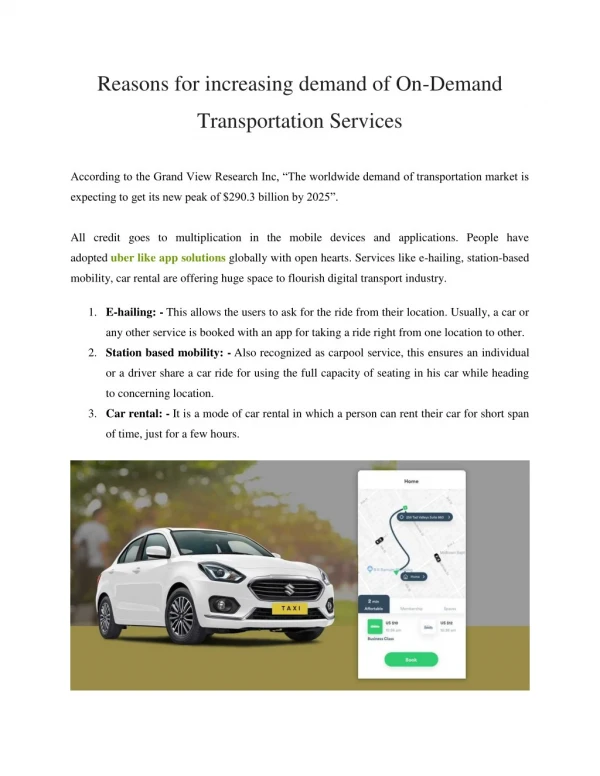 Reasons for increasing demand of On-Demand Transportation Services