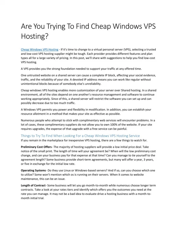 Are You Trying To Find Cheap Windows VPS Hosting?