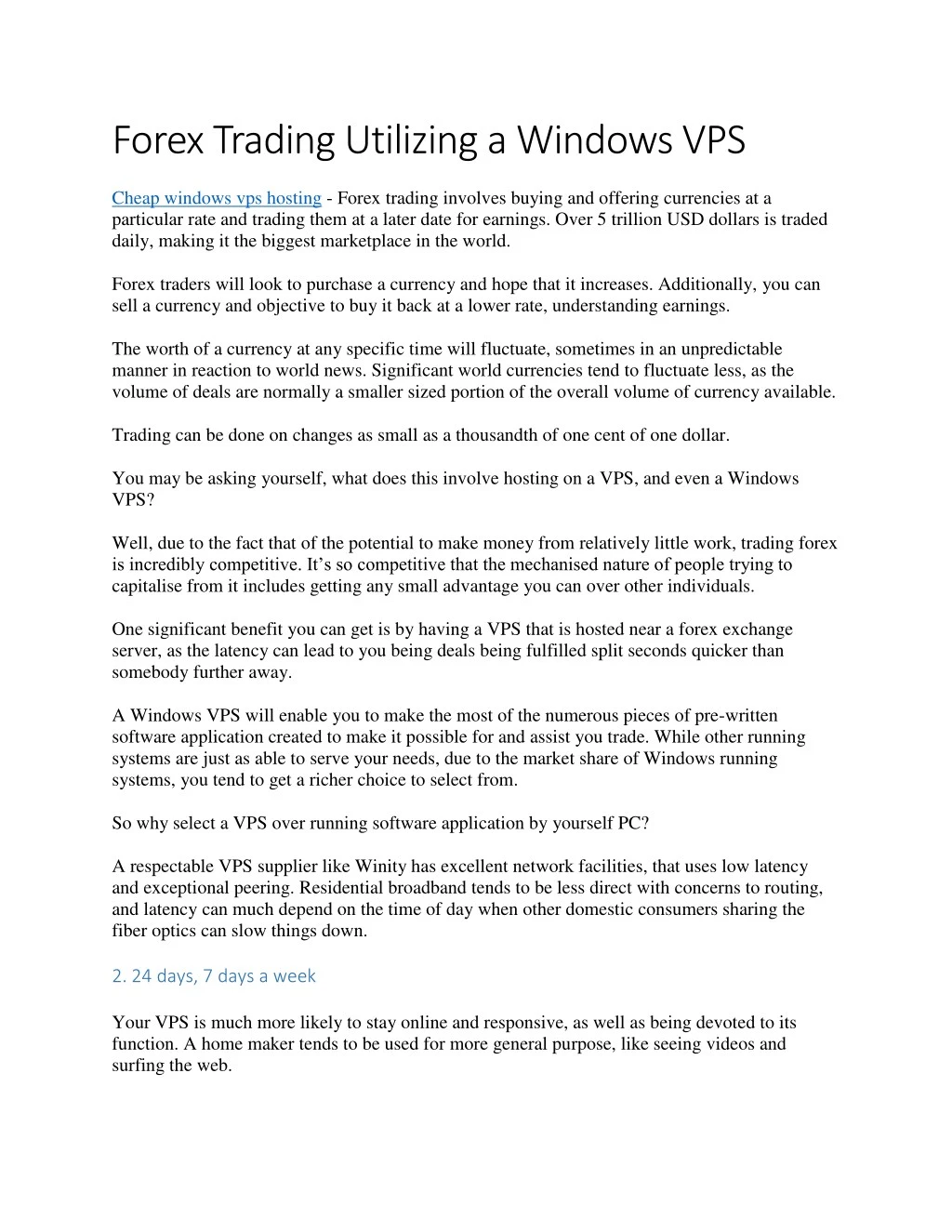 forex trading utilizing a windows vps
