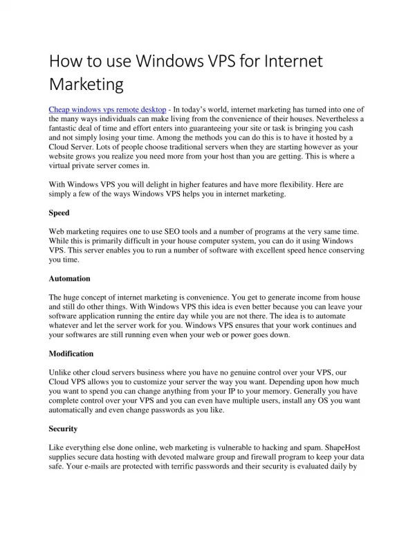 How to use Windows VPS for Internet Marketing