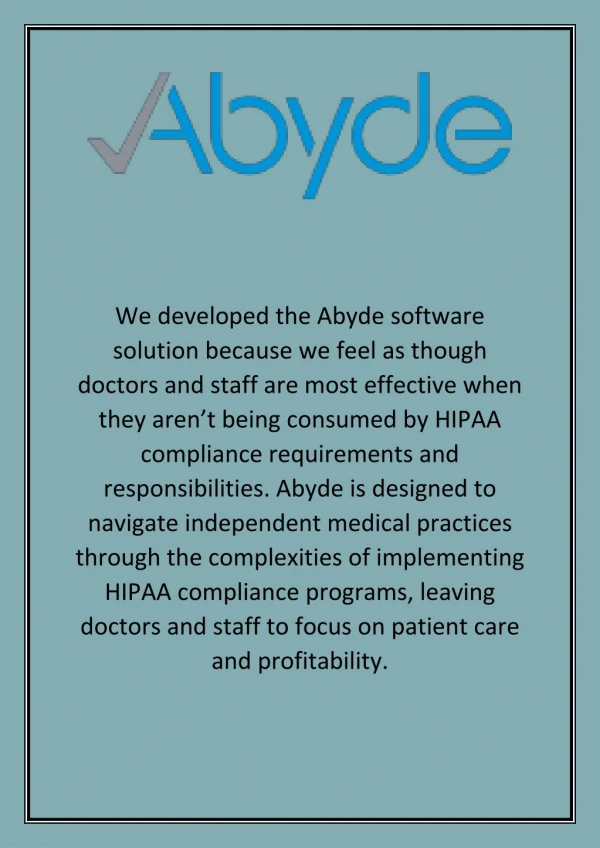 HIPAA Compliance Programe - Abyde