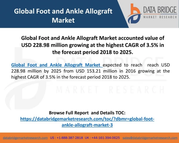 Global Foot And Ankle Allograft Market is Growing at a Significant Rate in the Forecast Period 2018-2025
