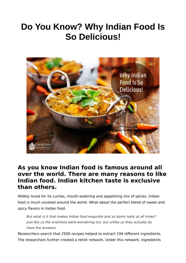 Do You Know? Why Indian Food Is So Delicious!