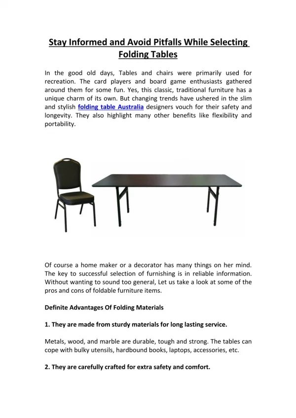 Stay Informed and Avoid Pitfalls While Selecting Folding Tables