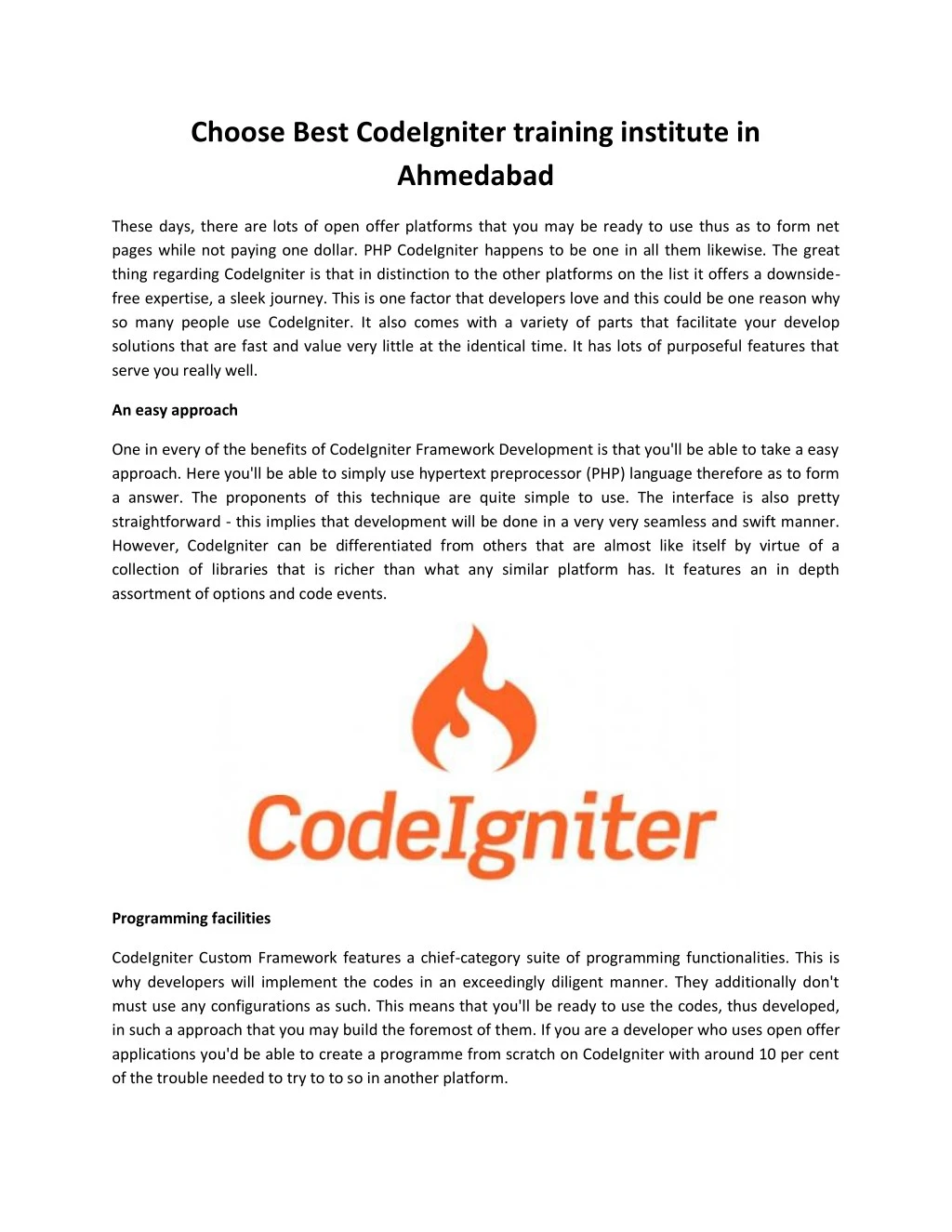 choose best codeigniter training institute