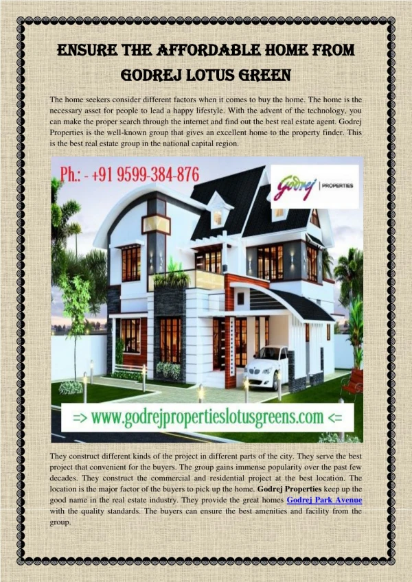 Ensure the Affordable Home from Godrej Lotus Green