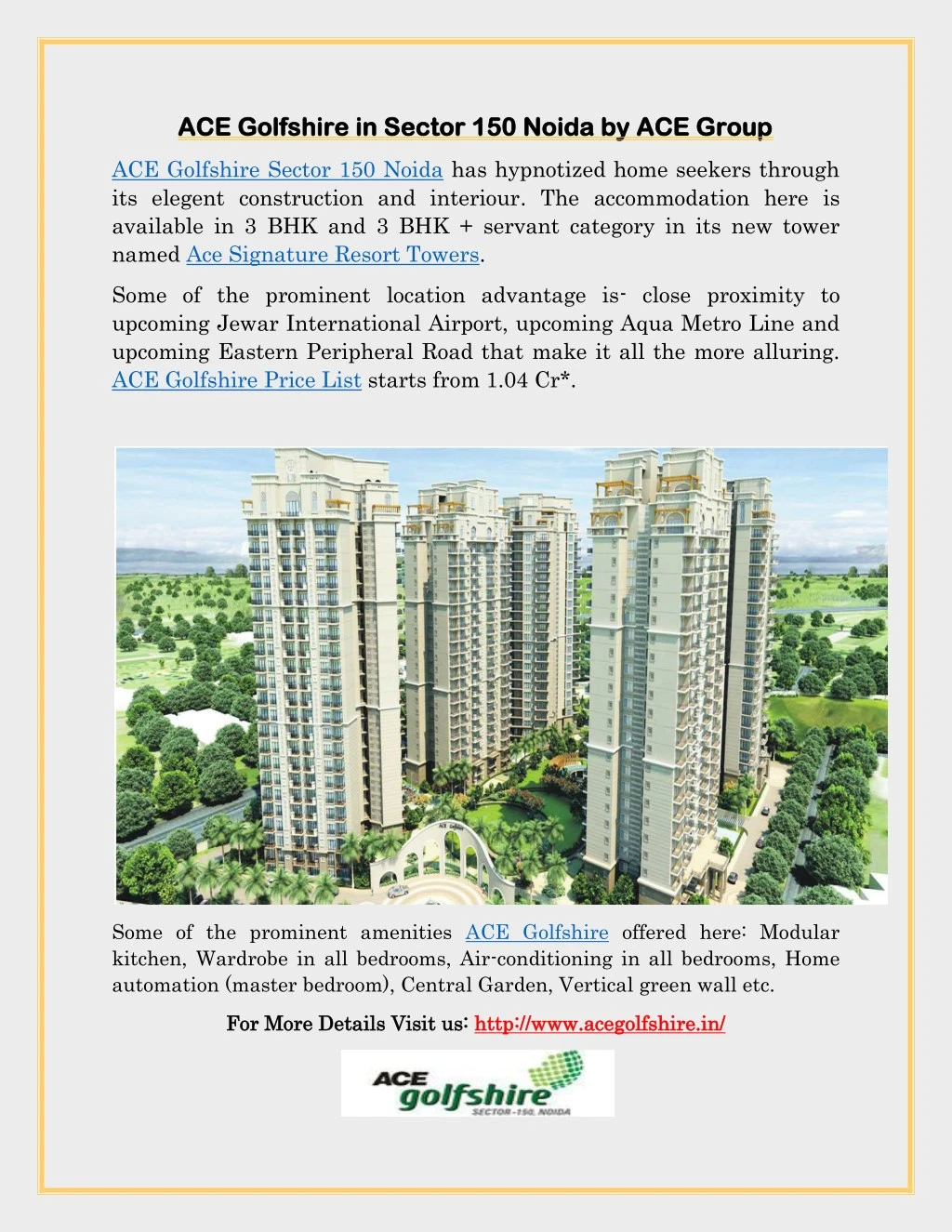 ace golfshire in sector 150 noida by ace group