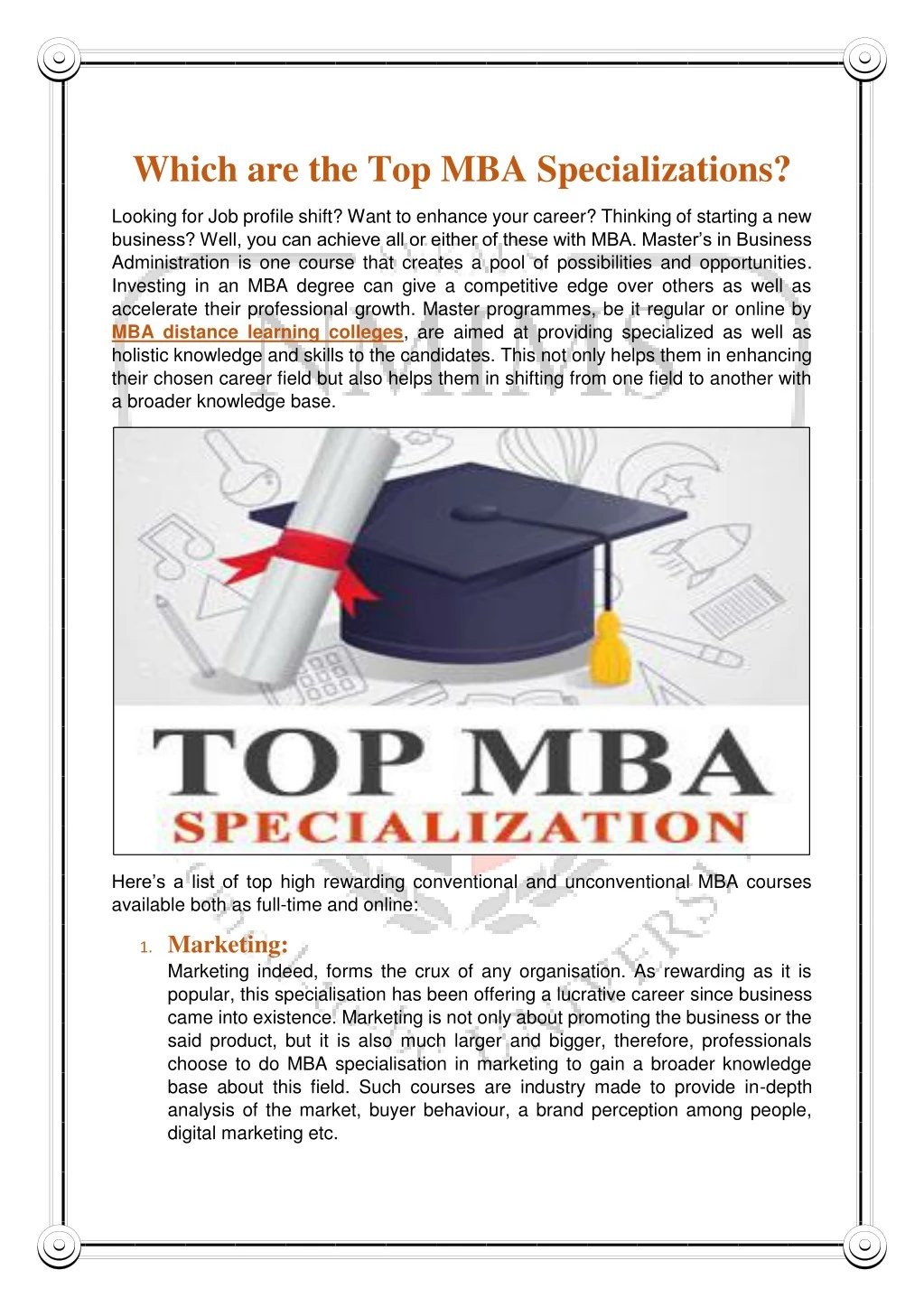 which are the top mba specializations
