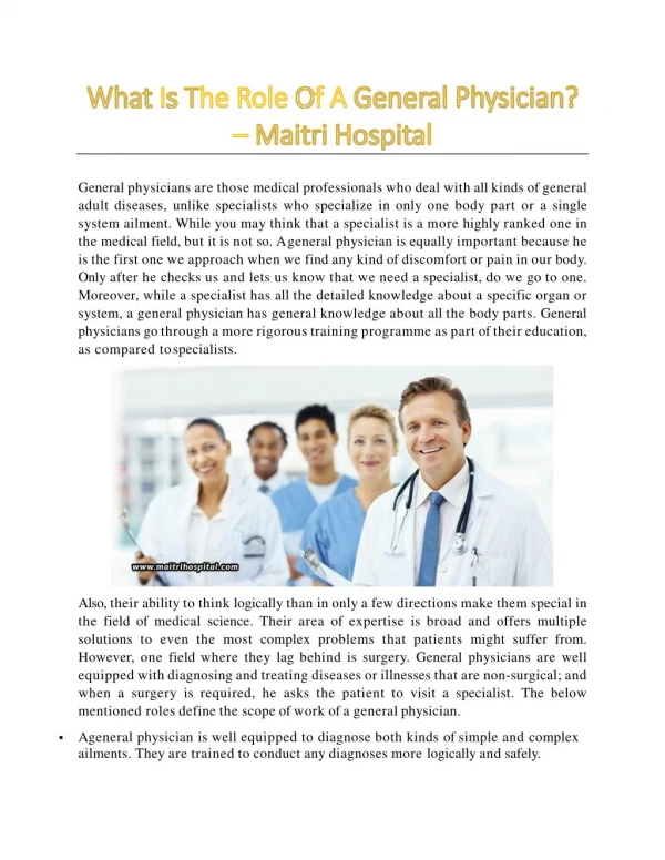 What Is The Role Of A General Physician? - Maitri Hospital