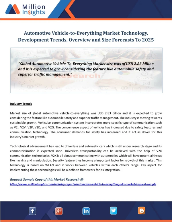 Automotive Vehicle-to-Everything Market Technology, Development Trends, Overview and Size Forecasts To 2025