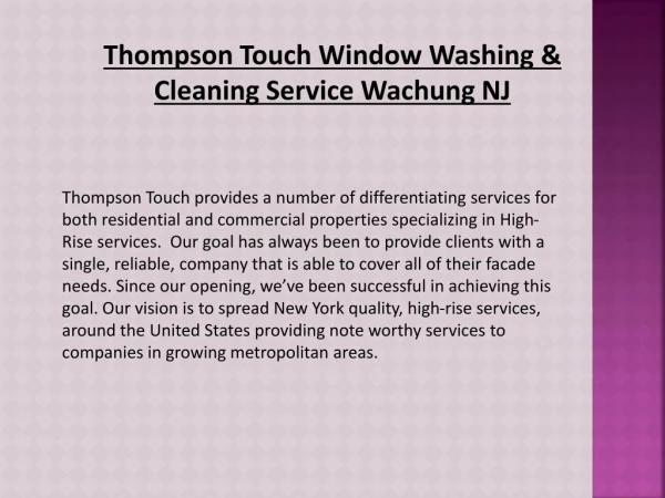 Thompson Touch Window Washing & Cleaning Service Wachung NJ