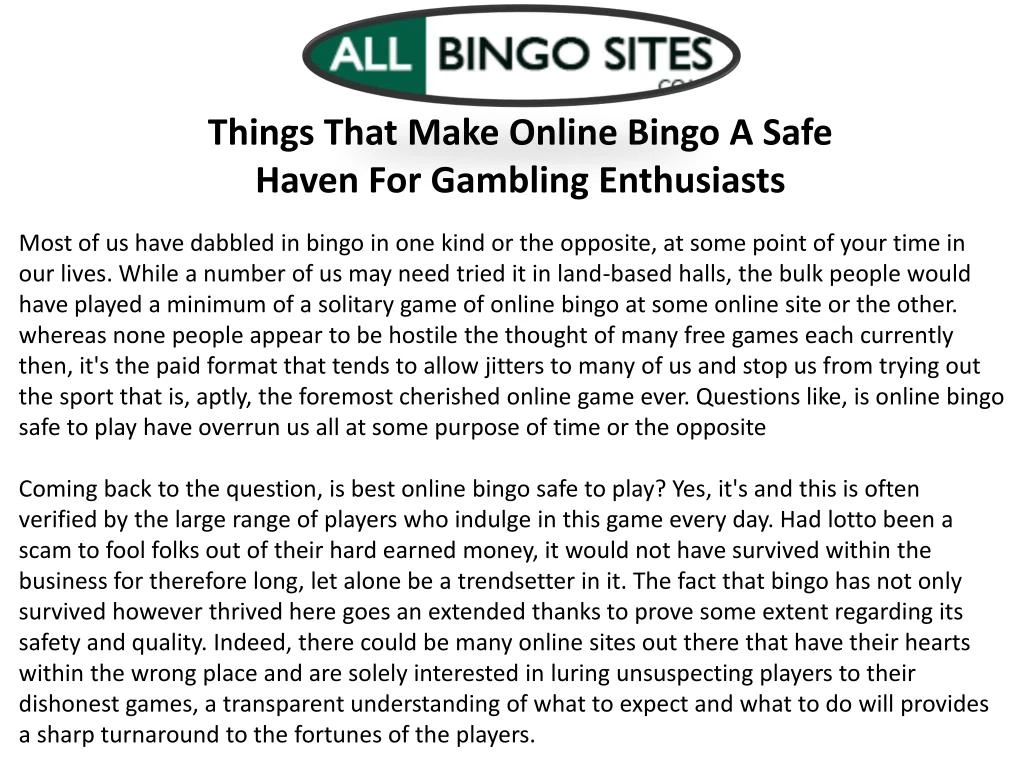 things that make online bingo a safe haven