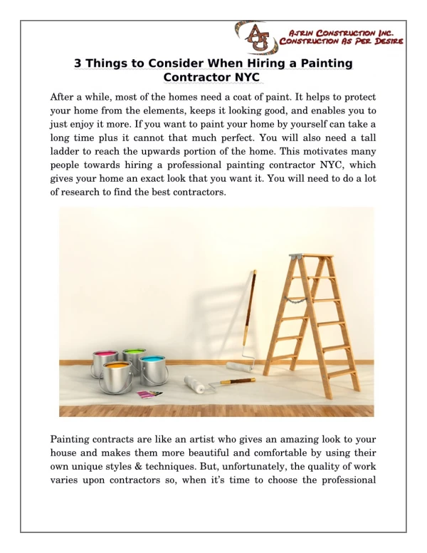 3 Things to Consider When Hiring a Painting Contractor NYC