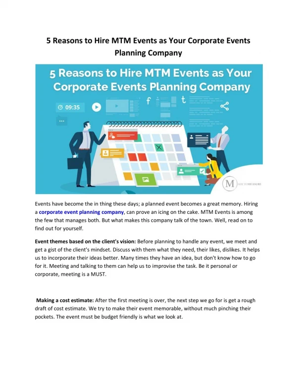 5 Reasons to Hire MTM Events as Your Corporate Events Planning Company