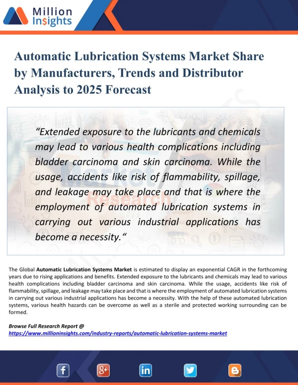 Automatic Lubrication Systems Market Manufacturers Analysis, Segmentation and Application by Types up to 2025