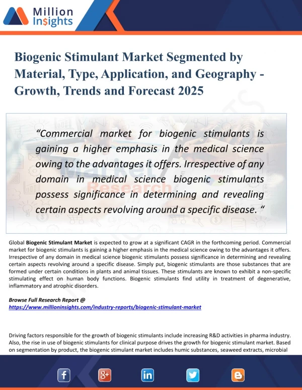 Biogenic Stimulant Market Outlook 2025: Global Analysis of Huge Profit with Marginal Revenue Forecast