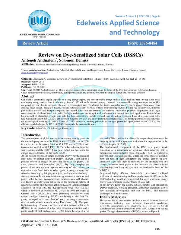 Review on Dye-Sensitized Solar Cells (DSSCs)
